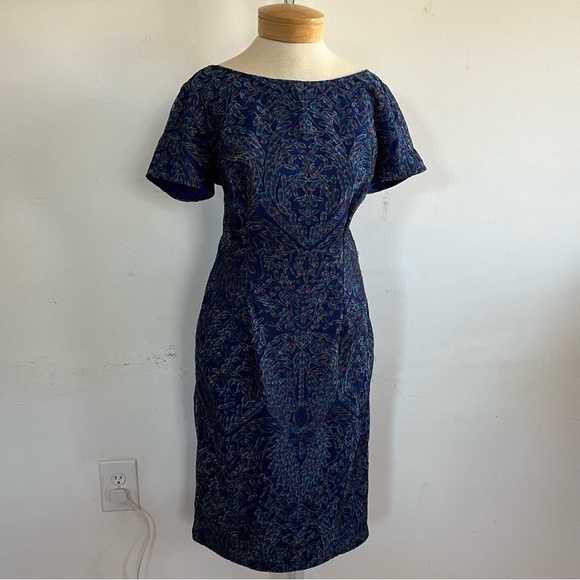 JS Collections Retro Style Blue Dress, Size 10, Embroidered, Unique - Picture 1 of 9
